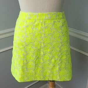 J.CREW Neon Green Yellow Floral Embroidered Office Party Spring VTG Mini Skirt 8